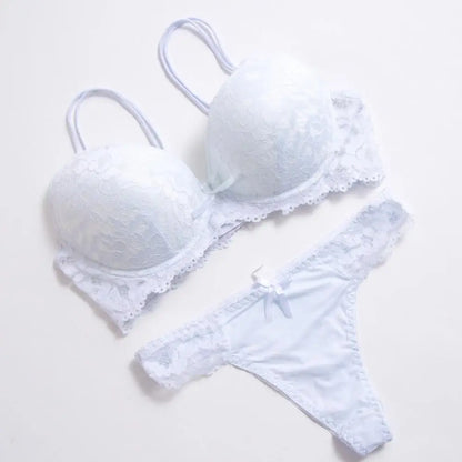 2024 Floral Embroidery Women Underwear Set Sexy Lace Push Up Bra Set Panties Sexy Push Up Brassiere Wirefree Soft Underwear Set