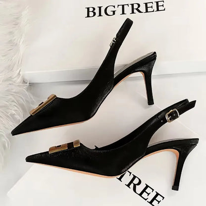 BIGTREE Shoes Metal Kitten Heels Hollow High Heels Woman Pumps Sexy Party Shoes Women Heels Stiletto Women Sandals Plus Size 43