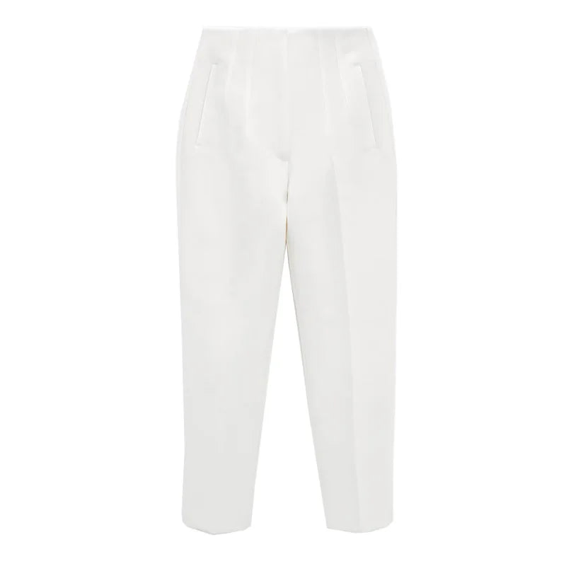 Hot Sale Women Summer Thin Casual Cropped Pants Stretchy Temperament Pleated Slimming Capris Ankle Length High Waisted Trousers