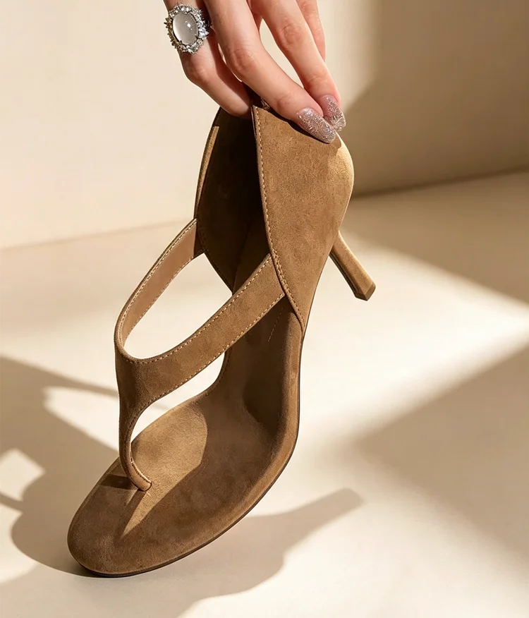 Novelty Design Faux Suede Clip Open Toe Cut-Out Heeled Sandals Women High Quality Stiletto Heels Flip Flops Cover Heel Sandalias