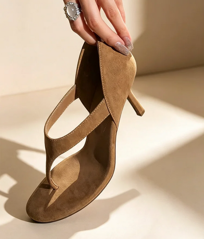 Novelty Design Faux Suede Clip Open Toe Cut-Out Heeled Sandals Women High Quality Stiletto Heels Flip Flops Cover Heel Sandalias