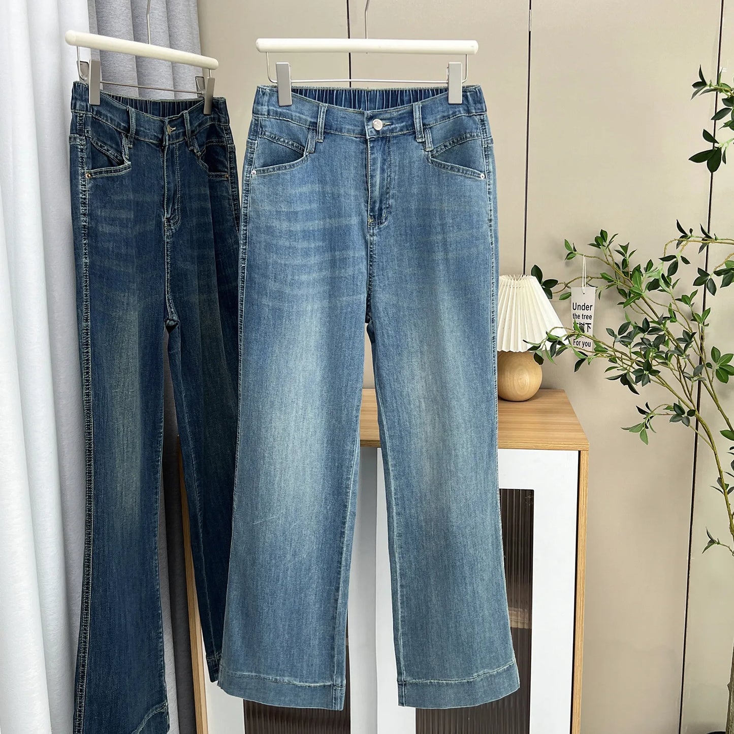 2025 Summer New Style 100kg Casual Slimming Stretch Thin Denim Straight Long Pants Plus Size Women's JEANS 8653