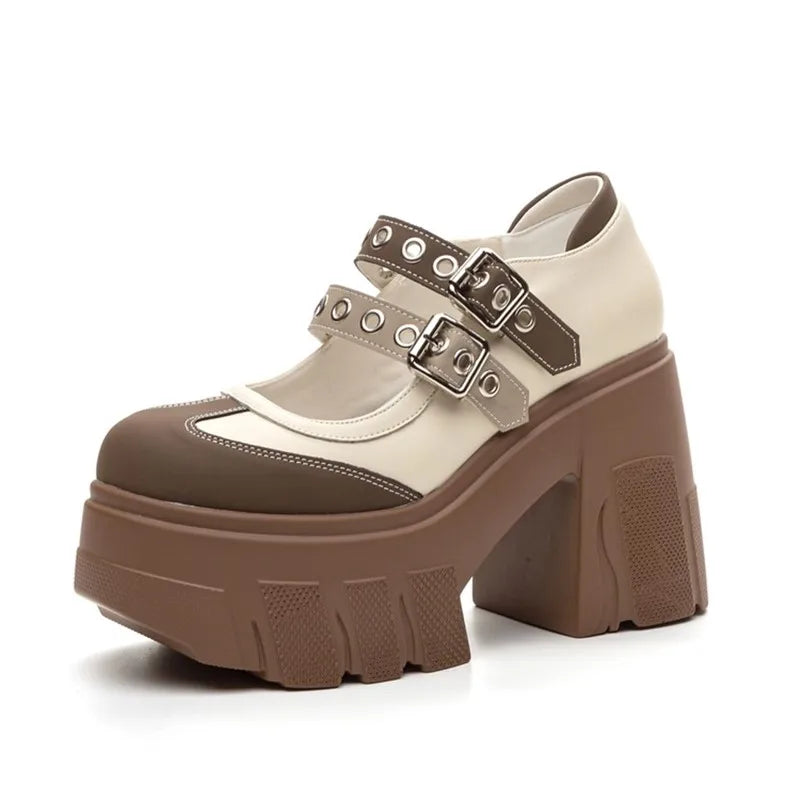 AIYUQI Mary Jane Shoes Women 2026 New Genuine Leather Women High Heels Color Block 11cm Platform Girls Shoes
