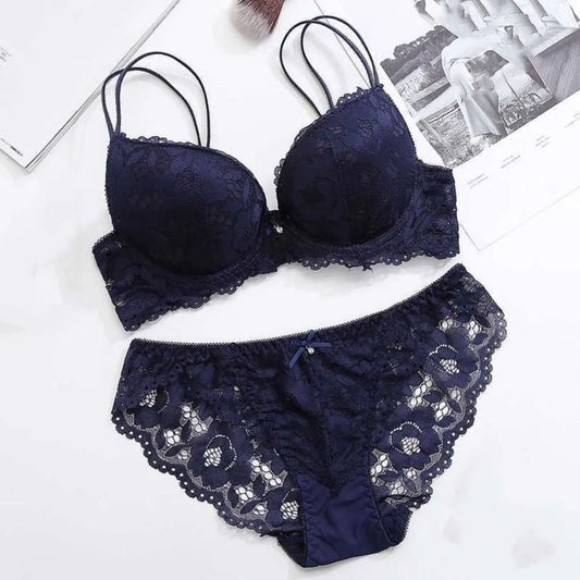 Sweet Mesh Lace Flower Bra Low Waist Bowknot Push Up Bra Women Intimates Non Slip Bra Panties Set Beach