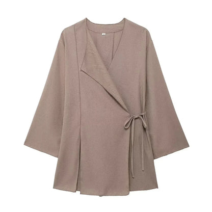 HH 2025 Spring Women Fashion Linen Suits New Solid Cardigan Kimono Top + Versatile Outerwear Female Wide Leg Long Pant