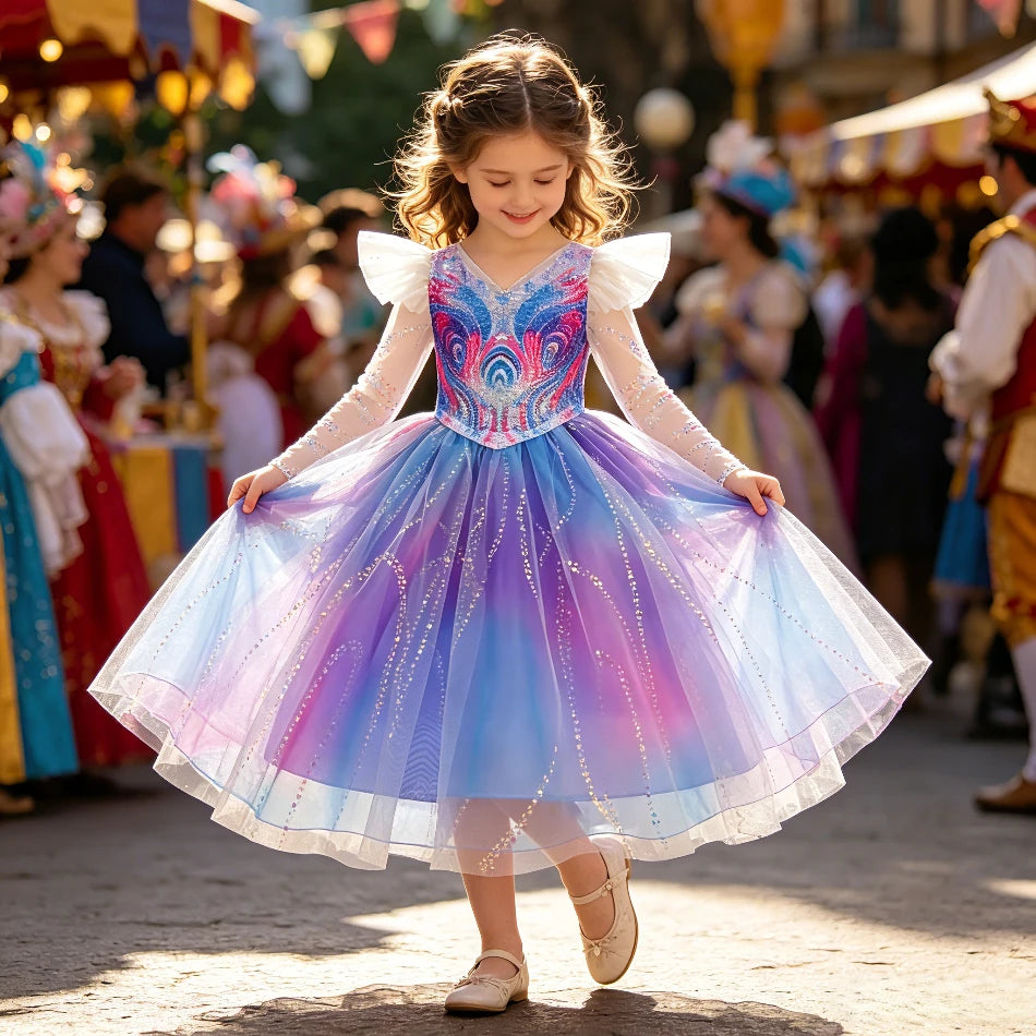2026 Child School Activity Carnival Outfit New Summer Dresses for Girls Gift Baby Birthday Party Princess Dress Up Kids Clothes