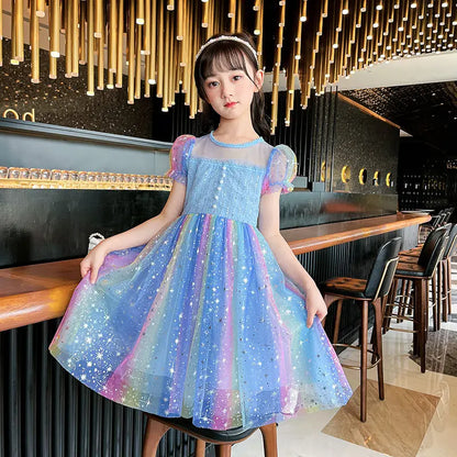 Puffy Dress Rainbow-colored Tulle Girls Holiday 2025 Beautiful Dresses Girls' Casual Kids Korean Children's Clothes Girl 8 Years