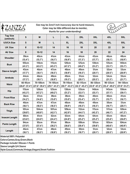 ZANZEA Women Causal 2PCS Pant Sets Loose 3/4 Sleeve Tops Wide Leg Pants 2-Pieces Outfits Solid Color Fashion Commute Tracksuits
