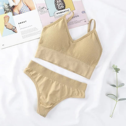 Women Underwear Set Wireless Lingerie Panties Bra Sexy G-String Seamless Tank Crop Top Brassiere New