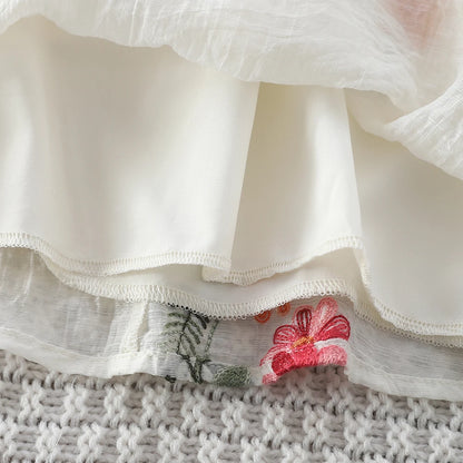 Girls Sweet Dresses Summer Embroidered Sleeveless Hanging Neck Beach Dress Leisure Vacation Dress Kids Clothes
