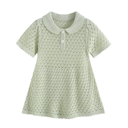 MILANCEL Summer Baby Dress 9M-4T Hollow-out Diamond Pattern Baby Girls Knit Dress Sweet Thin Ventilate Childre Clothes