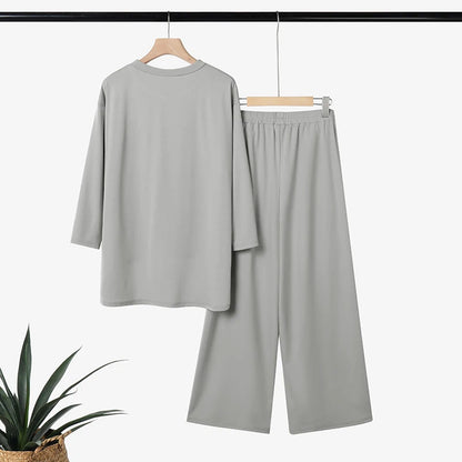 ZANZEA Autumn Outfits Women Casual O Neck Long Sleeve Tops Wide Leg Pants Sets 2 Piece Sets Solid Color Loose Tracksuit Oversize