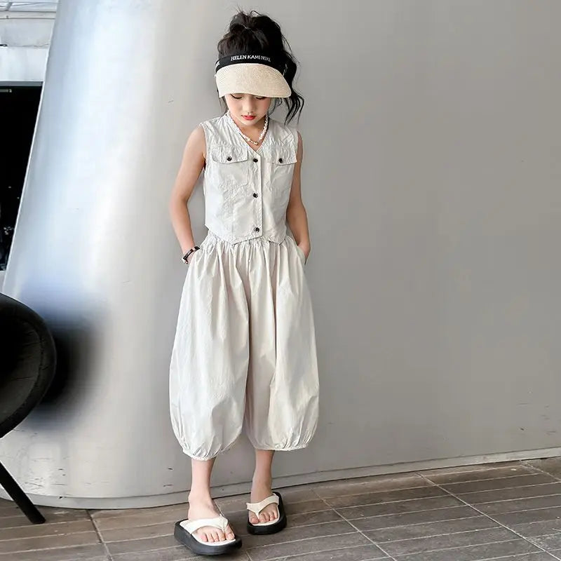 Girls Clothes 12 To 14 Years Old Junior Top and Bottom Set Outfit Sets Kids Girl Korean Children's 2025 Girls' Outfits Summer 4