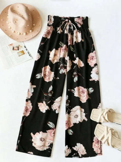 2026 Spring and Summer Coded Trousers, Plant and Flower Patterns, Casual Loose and Fashionable Bottoms for Women