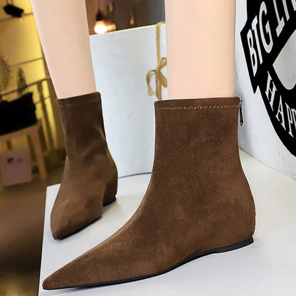 BIGTREE Shoes Suede Women's Boots Wedges Ladies Ankle Boots Low-heeled Shoes Rear Zipper Short Boots Keep Warm Winter Boots