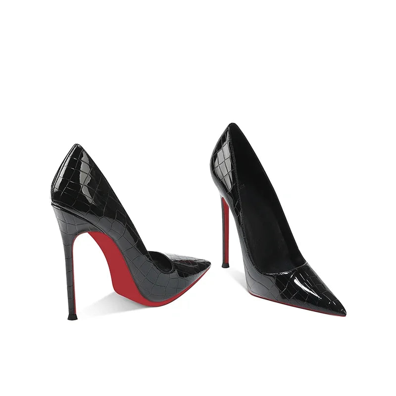 Summer new crocodile patterned high heels for women, slim heels, sexy, fashionable, versatile, professional single shoes