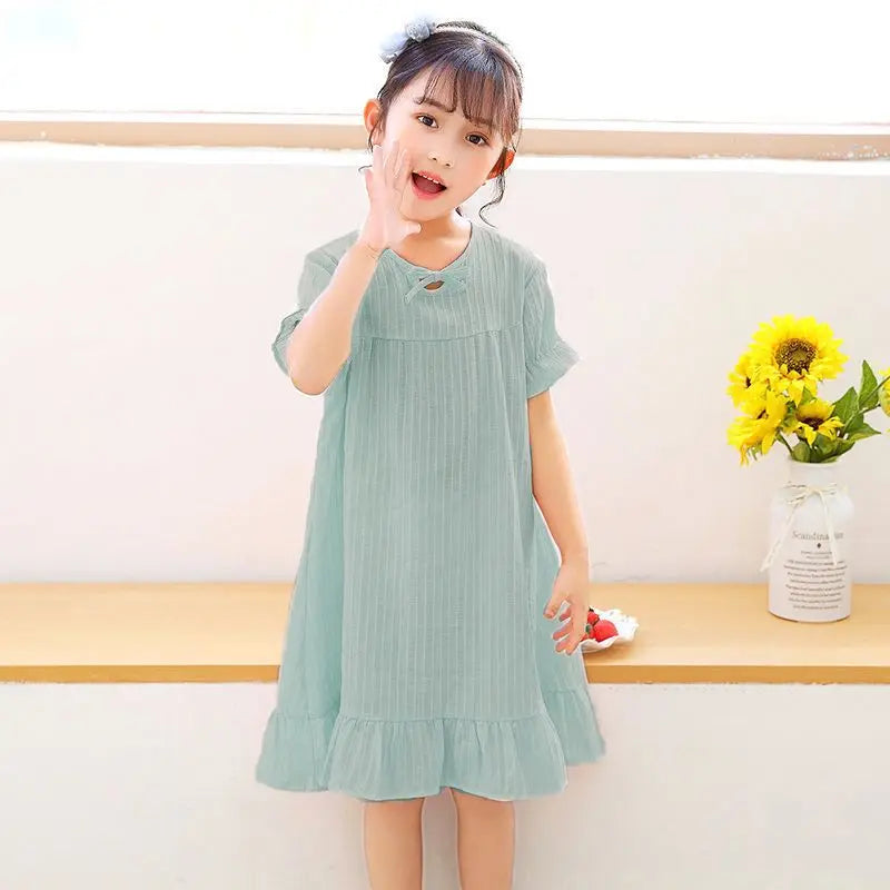 2026 New 100% Cotton Girls Summer Nightgown Thin Princess Spaghetti Strap
