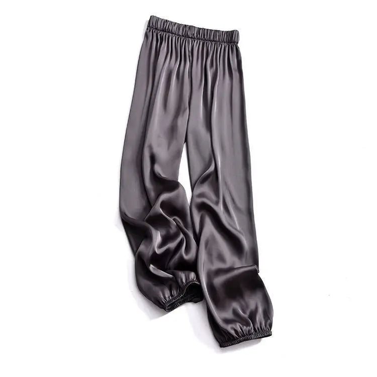 Summer Fashion Elastic Waist Loose Casual Ankle Length Satin Lantern Pants Women Solid Color All-match Trousers Female Clothes