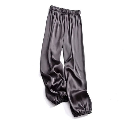 Summer Fashion Elastic Waist Loose Casual Ankle Length Satin Lantern Pants Women Solid Color All-match Trousers Female Clothes