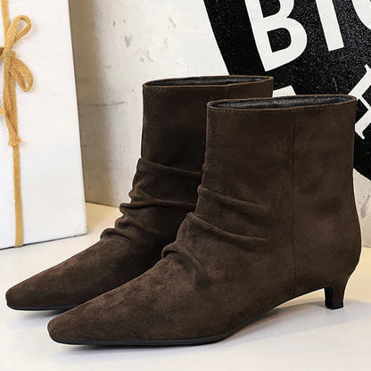 BIGTREE Shoes Retro Women Short Boots Suede Pleated Women Boots Low Heeled Autumn Winter Boots Quality Comfort Ladies' Shoes