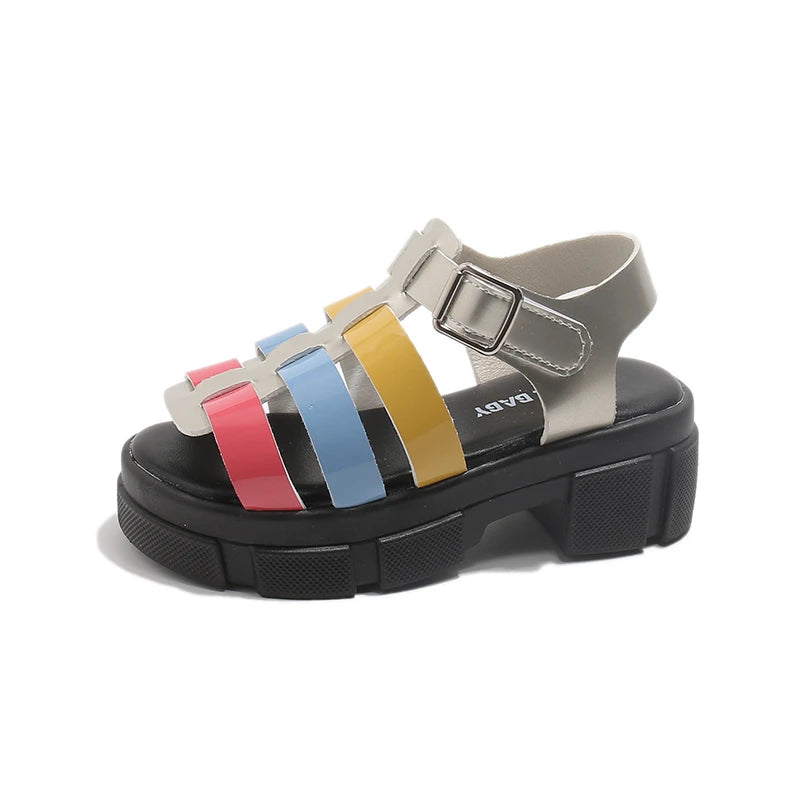 Girls Colorful Woven Platform Sandals Kids Chunky Heel Roman Open Toe Casual Shoes for Toddler Little Kid Fashion Beach Sandals
