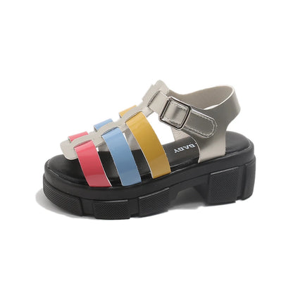 Girls Colorful Woven Platform Sandals Kids Chunky Heel Roman Open Toe Casual Shoes for Toddler Little Kid Fashion Beach Sandals