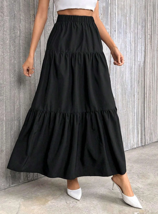 Women's Flounce Hem Skirt - Bestseller Solid Color High Waist A-Line Skirt, Casual Loose Fit & Versatile for Daily Outfits