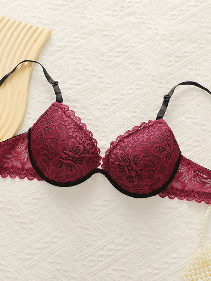 Hot selling 2 pieces of women's sexy embroidered lace lingerie set gathering push ups comfortable bra underwear A2161