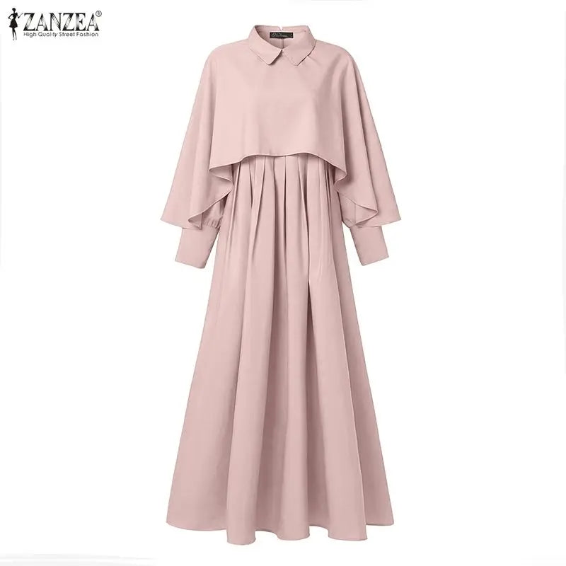 Modest Muslim Sets Fashion 2PCS Poncho Blouse Dress Sets ZANZEA Ramadan Hijab Outfits Women 2 Pieces Sets Long Sleeve Tops Suit