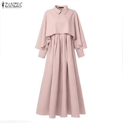 Modest Muslim Sets Fashion 2PCS Poncho Blouse Dress Sets ZANZEA Ramadan Hijab Outfits Women 2 Pieces Sets Long Sleeve Tops Suit