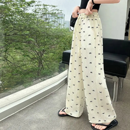 2026 Summer Girls' Ice Silk Mosquito Repellent Loose Straight Leg Wide Leg Pants 5-12 Years Kids School Stylish