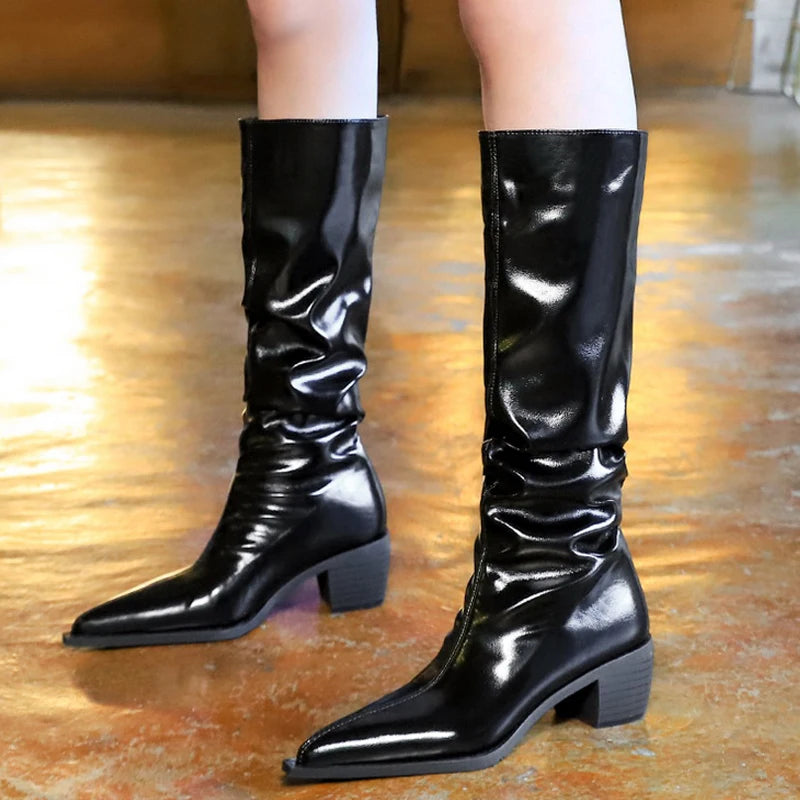 BIGTREE Shoes Patent Leather Women Knee-High Boots Thick Heel Women Boots 2026 New Winter Boots Fashion High Boots Ladies Shoes