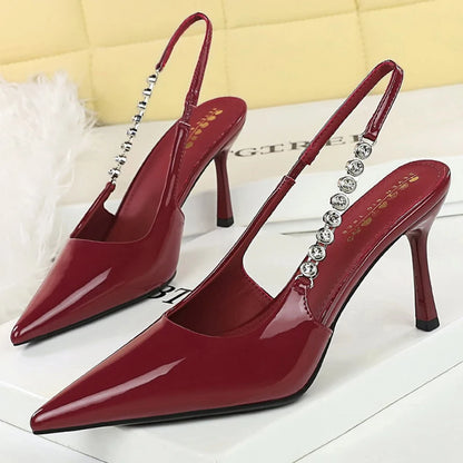 BIGTREE Shoes Rhinestone Chain Design High Heels Sexy Pointed Tip Women Pumps Stiletto Heels 8 cm Summer High-heeled Sandals