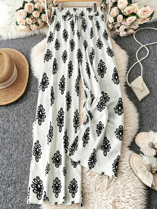 Women's Oversized Woven Casual Pants Comfortable Loose Fit High Waist Straight Leg Trousers