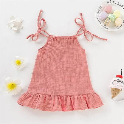 1-5 Years Old Kid Girl Summer Breathable Cotton Slip Dress Adjustable  Solid Color Halter Dress Toddler Girl Holiday Beachwea