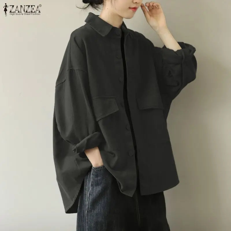 ZANZEA Oversiezd High-Low Shirts Woman Turn-Down Collar Long Sleeve Button Up Loose Chemises Femme Streetwear Tops Spring Summer