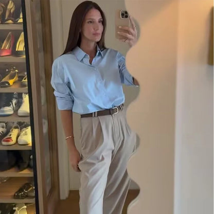 HXAO 2025 Woman Blouses Long Stripe Shirts Women Spring Summer Long Sleeve Blue White Shirt Woman Large Tops Button Up Shirts