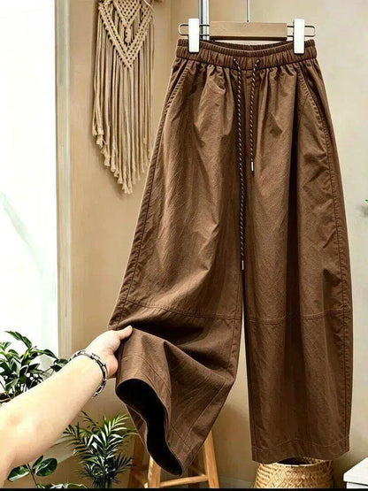 Loose Casual Pants Women Summer Large Size Comfortable Small Nine Points Balloon Pants High Waist Straight Leg Pure Color
