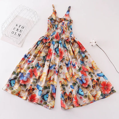 Summer Wide Leg Jumpsuits Kids Bottom Fashion Girls Rompers Beach Outfits Casual Body Suit Children Clothes One Pieces Playsuits