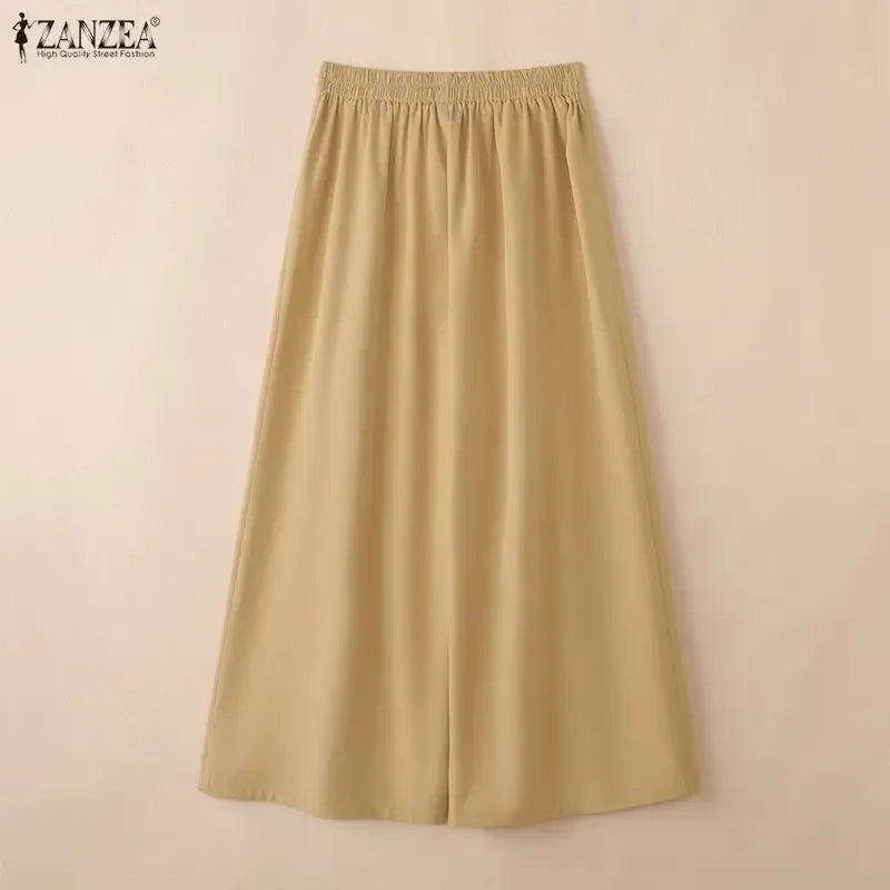 ZANZEA Summer Women High Waist Officewear Pants Stylish Pleated Trousers Elegant Casual Solid Loose Wide Leg Pantalon Streetwear