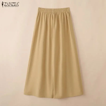 ZANZEA Summer Women High Waist Officewear Pants Stylish Pleated Trousers Elegant Casual Solid Loose Wide Leg Pantalon Streetwear