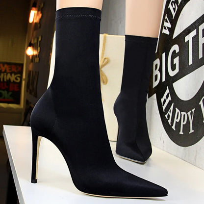 BIGTREE Shoes 2026 Autumn Women Shoes Pointed High-heeled Boots Women Elastic Short Boots Stiletto Heels 10 cm Sexy Ankle Boots