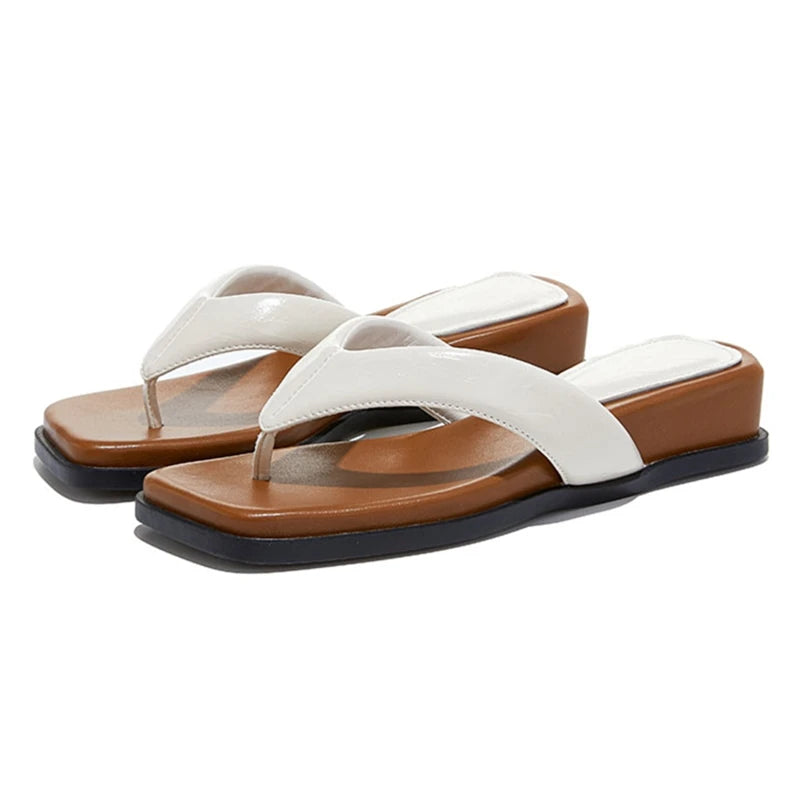 Chunky Wedge Women's Sandals Luxury Leather Flats for Women Comfortable Summer Flip-Flops Elegant Beach Sandals Women's Slippers