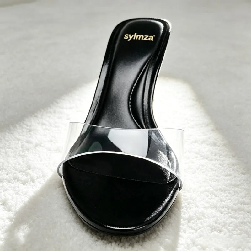 Fashion Transparent PVC Sandals Women Sexy Round-toe Open-toe Stiletto Slide Sandals Luxury Brand Designer Shoes Sandalias Mujer