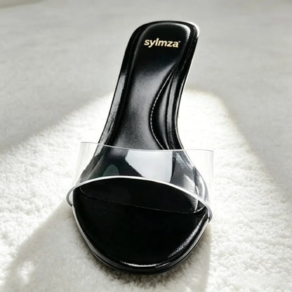 Fashion Transparent PVC Sandals Women Sexy Round-toe Open-toe Stiletto Slide Sandals Luxury Brand Designer Shoes Sandalias Mujer