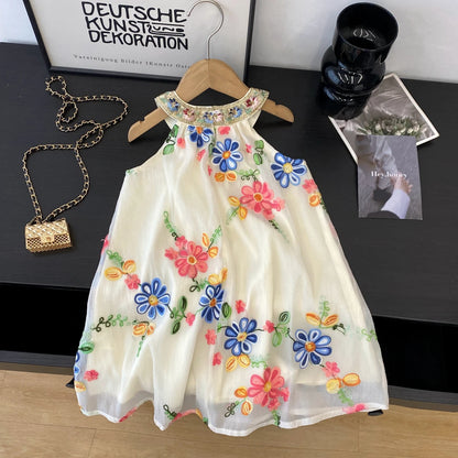 Kids Dresses for Girls Summer Casual Embroidered Halter-neck Dress Children's Clothes Girl Clothes