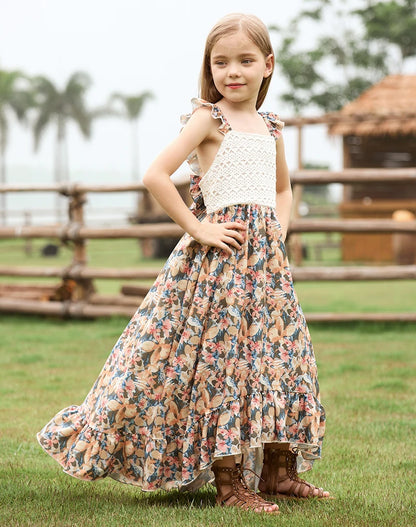 BIBIHOU Bohemian Style Dress for Girls Elegant Vintage Butterfly Costume Long dress Girls Clothes From 4 to 12 years old
