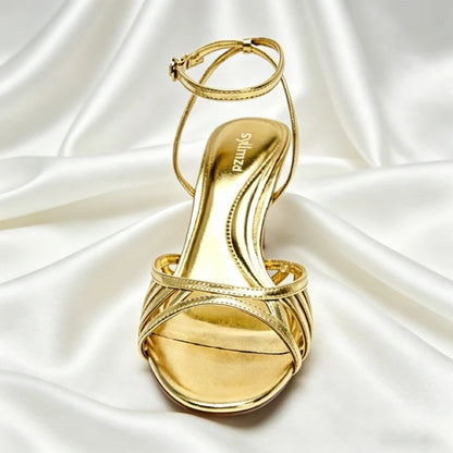 High Quality Summer Women Shoes Gold Ankle Strap Heeled Sandals for Ladies Sexy Open Toe Stilettos High Heels Elegant Party Shoe