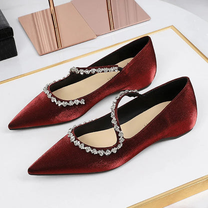 BIGTREE Shoes Rhinestone Chain Low Heeled Women's Shoes Metal Decoration Wedge heels Pointed Ladies Shoes Luxury Banquet Shoes