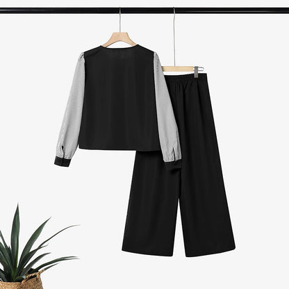 ZANZEA Women Muslim 2 Pieces Sest Hijab Tracksuit Fashion Pant Sets Summer Long Sleeve Patchwork Blouse Trousers Suit Outfits